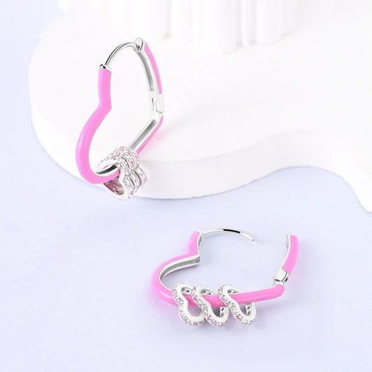 Katrella 925 Sterling Silver Earrings with Pink Enamel and Crystal Accents